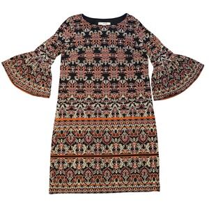 Wisp Womens Dress Size 6 Multicolor Floral Print Bell Sleeve‎ A-Line